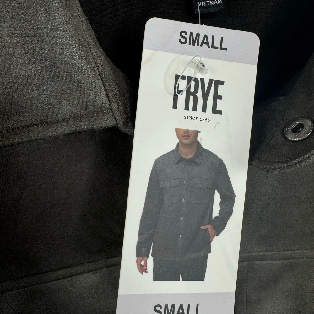 FRYE Snap Shirt Jacket Faux Suede Charcoal in color Men’s Smalll Women Medium - Picture 3 of 11